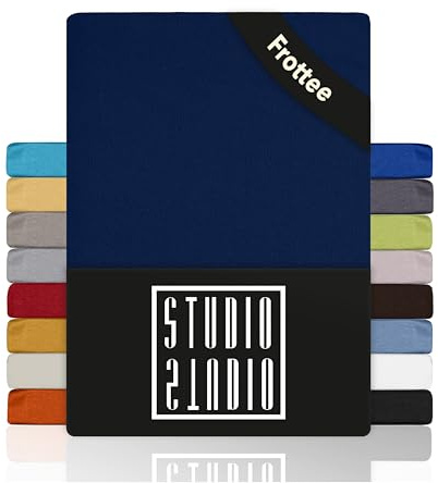 STUDIO Basic Frottee Spannbettlaken 100x200cm – weiches Frottee-Spannbetttuch aus 80 % Baumwolle & 20 % Polyester – Marine – Öko-Tex Zertifiziert, bügelfrei & elastisch – für Matratzen 15–25cm