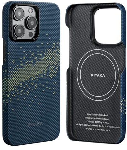 pitaka Ultradünne Hülle für iPhone 15 Pro Kompatibel mit Magsafe aus Aramidfaser Magnetische Schutzhülle mit 3D Textur Haptik Kratzfeste Handyhülle [MagEZ Case 4] Milchstraße Galaxie
