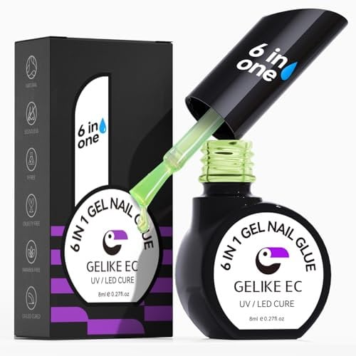 Summer Jelly Gel Nail Glue: Gelike ec 6 in 1 Adhesive for Acrylic Nail Tips, Press ons, Base Nail Polish Vacation Beach Wedding Party Manicure DIY at Home, Yellow-green