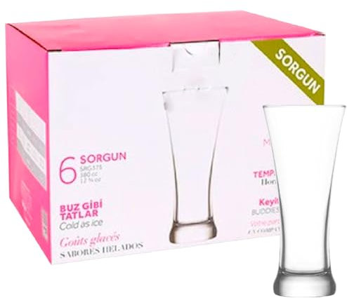 Tradineur - Caja de 6 Vasos Modelo Sorgun - Capacidad: 380 ml - Fabricado en Vidrio Resistente - Apto para lavavajillas - Tamaño Aprox: Ø 8,5 x 18,5 cm - 6 Uds Totales