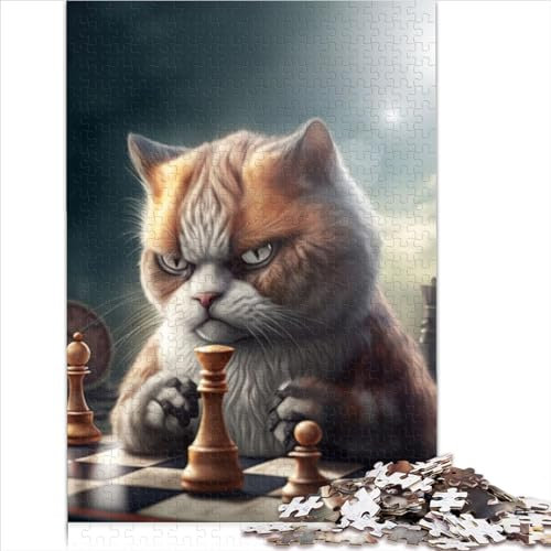 1000 Piece Jigsaw Puzzle Game Funny Cat Playing Chess Jigsaw Puzzles for Adults and Kids, wooden puzzles Home Decoration 29.52x19.68 inch