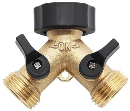 KOMUNJ Y Wasserhahn Verteiler, 3/4 Zoll Wasseranschluss Verteiler Adapter mit individuellen EIN/Aus-Ventilen, für Zwei Zulaufschläuche, zum Anschluss von 2 Geräten