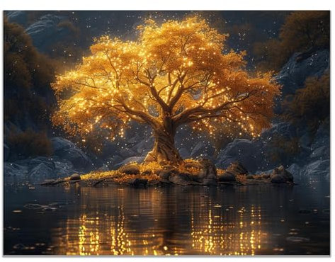 JOSUE Tableau Toile Arbre De Vie Arbre abstrait Impression Sur Toile Photo Peinture,Or noir Tableau Decoration Murale Salon Chambre- 40x60cm Sans cadre