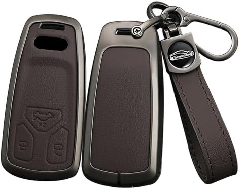 ontto Autoschlüssel Hülle Etui Passt für Audi Q3 A4 B9 A5 SQ5 Sportback Q5 Q7 SQ7 8W S4 S5 TT TTS 8S RS TFSI Zinklegierung Leder Schutzhülle Schlüsselcover Schlüsselanhänger 3 Tasten Zubehör-A Braun