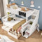 Etagenbett mit Tafel und 2 Schubladen fur 3 Kinder, Kinder Bett 90×200 & 140×200 mit Stauraum Treppe, Hochglanz Kinderbetten Funktionsbett Etagenbett Stockbett Kinderhochbett Jugendhochbett, Weiß