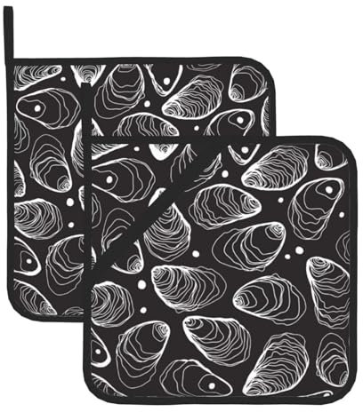Grande huître Perle Ligne dessinée à la Main huître Naturelle, Ensemble de 2 maniques, manique résistante à la Chaleur, Cuisine antidérapante, Coussin Chauffant de Cuisson, 20.5x20.5 cm
