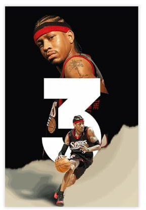 AMATWI Basketball-Sport-Starspieler, Allen Iverson, Sport-Star-Poster, Leinwand-Poster, Schlafzimmer-Dekor, Sportlandschaft, Büro, Raumdekoration, Geschenk, ungerahmt, 30 x 45 cm