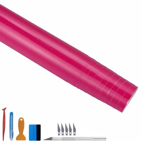 NewL Film Vinyle très Brillant, Autocollant, Bulle de dégonflage d'air, Convient pour l'extérieur (Rose Rouge, 30 cm x 300 cm)