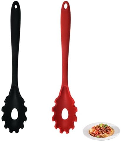 Acpetdr Spaghetti Spoon, Silicone Pasta Spoon, Silicone Fork, Non-Stick Kitchen Utensils for Cooking, Stirring, Serving Pasta, Soups and Sauces