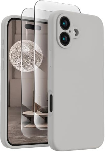 FireNova Silikon-Schutzhülle Entworfen für iPhone 16, verbesserter Kameraschutz, Handyhülle mit 2 Displayschutzfolien, weiches kratzfestes Mikrofaserfutter innen, 15,5 cm, natürliches Titan