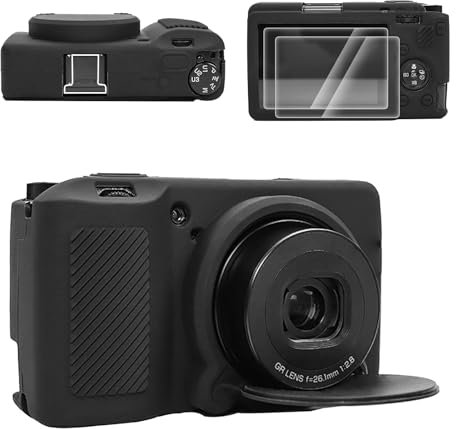 VOVMOEYA for Ricoh GRIII/GRIIIx/GR3/GR3X Silicone Case,【Case*1 Screen Protector*2 Hot Shoe Cover*1】 GR IIIx Protective Cover Camera Case for Ricoh GR III Detachable Lens Cover Lightweight-BK