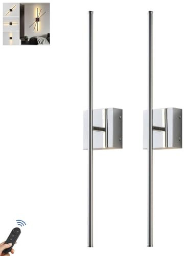 PENTWAN Battery Operated Wall Lights Indoor, USB Rechargeable LED Wall Lamp with Remote Control, Dimmable Touch Wall Light Wireless, 350° Rotation Modern Wall Sconce for Living Room Bedroom(Chrome)