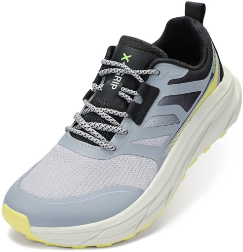 Kricely Laufschuhe Herren Breite Zehenbox Traillaufschuhe Straßenlaufschuhe Trekkingschuhe Sneaker Leicht Sportschuhe Outdoor Schuhe Bequeme Fitnessschuhe （Grau 43.5