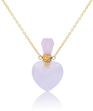 CHGCRAFT Perfume Bottle Necklace Heart Rose Quartz Bottle Necklace Heart Perfume Bottles Necklaces Oil Diffuser Bottles Necklaces With Stainless Steel Chain for Women Jewelry