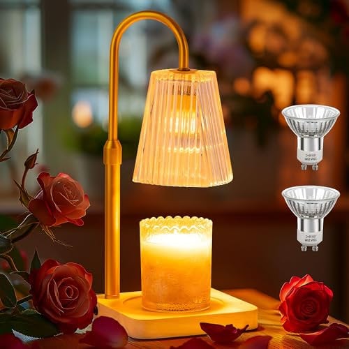 Candle Warmer Lamp Heater Timer - Electric Melting Burner Melter Warming Light Flameless Melt Lamps Warmers Heat Inside Elegant Aromatherapy Dimmable Height Adjustable for Wax Jar Candles with 2 Bulbs