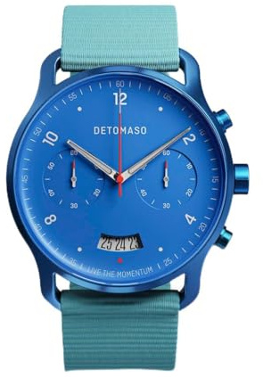 DeTomaso Herrenuhr Sorpasso Chronograph in Matte Blue - Armbanduhr an türkisem Ocean Plastic-Armband - aus 316L Chirurgenstahl mit einem Quarzuhrwerk & saphirgehärtetem Mineralglas – 42 mm