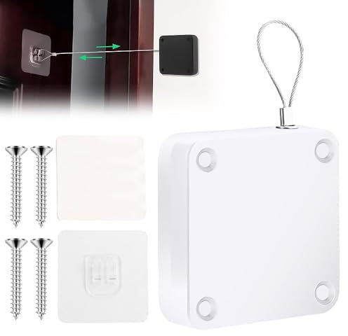 Ferme-rideau automatique sans perforation - Ferme-porte automatique sans perforation - Cordon de serrage pour intérieur, maison, salle de bain, chambre à coucher, salle d'étude (blanc)