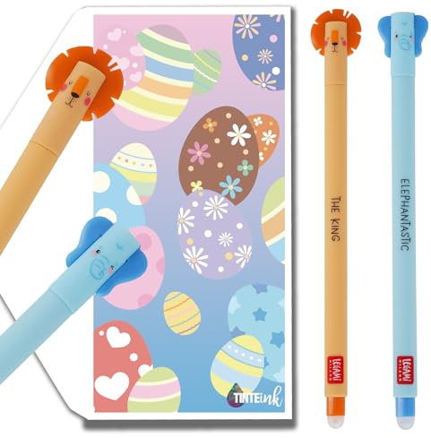 Tinte Ink Legami Lot de 2 stylos effaçables avec jolie enveloppe Motif éléphant, lion