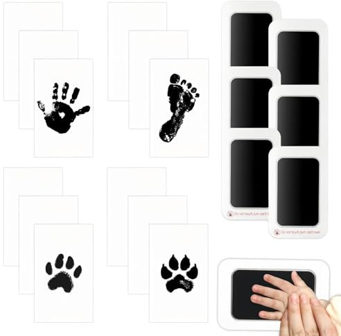 CIOXSOIO 6Pcs Empreinte Main Pied Bebe, Kit Empreinte Bebe, Kit Empreinte Chien et Chat, Encre Empreinte Bébé Clean Touch Tampons Cadeau Bebe Naissance Souvenir