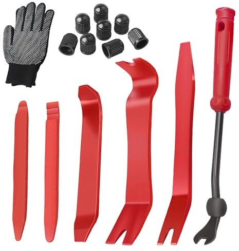 poraceous 16 Piezas Herramientas de Desmontaje de Coche, Herramientas para Quitar la Decoración del Automóvil, Palancas Plástico para Desmontar el Audio del Coche, Radio, Moldura y Salpicadero(Rojo)