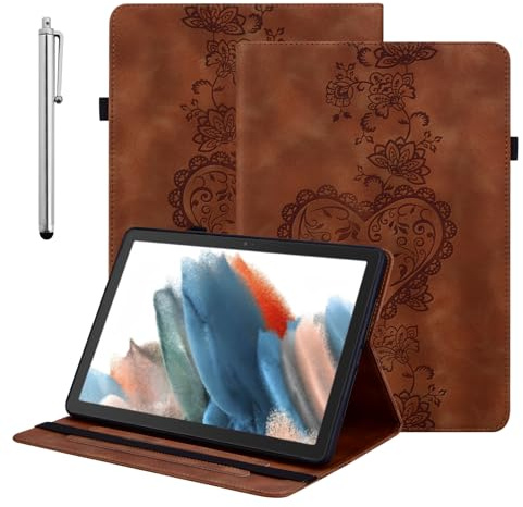 BOLELAW Case for iPad Mini 7 (A17 Pro, 2024) / iPad Mini 6 (2021) 8.3 – Embossed Heart PU Leather Folio Wallet with 3 Card Slots, Pencil Holder & Kickstand, Brown | Shockproof PU Leather Folio Flip Cover with Pencil Holder, Kickstand & Card Slot