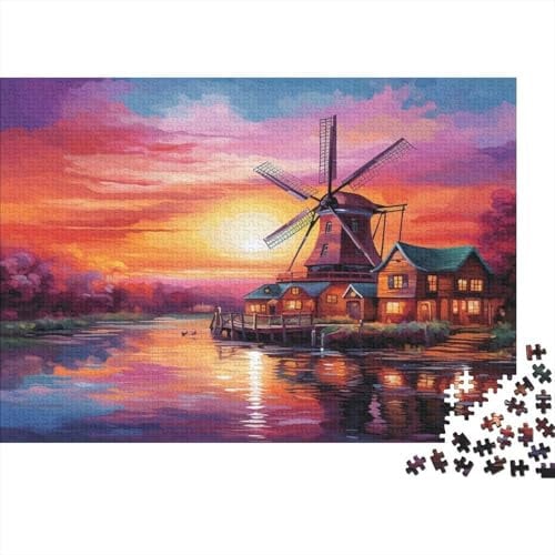 Windmills Jigsaw Puzzles Water Town Challenge Toy Educational Games Home Decoration for Adults& Teenager Age 14 Years Up 1000pcs (75x50cm)