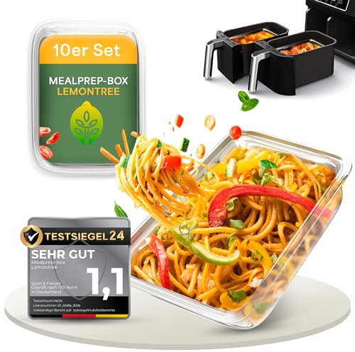 Lemontree Glasbehälter für Airfryer – Airfryer Zubehör BPA-frei, spülmaschinenfest & hitzebeständig bis 300°C – Vorratsdosen Set für Heißluftfritteuse (Airfryer Glasbehälter | 10er Set)