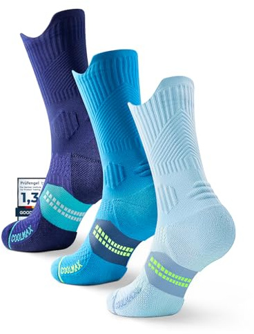 Juclise Bambù Coolmax Compressione Running Calzini Sportivi Trekking Allenamento Traspiranti e Anti-Vesciche (IT, Numero, 42, 47, Regular, Regular, Blu Cobalto+Lago Blu+Blu Carolina)