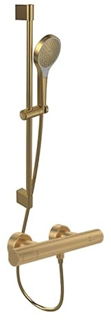 Mitigeur douche thermostatique VILLEROY ET BOCH Universal rond + Ensemble de douche Verve Showers 3 jets Or brossé