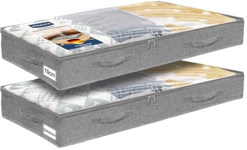 mepure Unterbett Aufbewahrungsbox 10cm Hoch, Ultraflach 100×50×10cm, 2pcs | Faltbare Unterbettkommode mit Klarsichtfenster & Tragegriffen, faltbar, für Kleidung, Decken, Spielzeug & Saisonartikel, grau