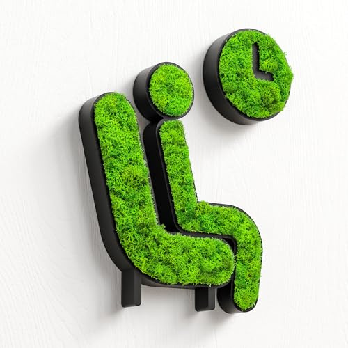 MOOSWERK Moos Türschild Wartezimmer Ärzte Symbol Schwarz | Islandmoos Praxisschild für Arztpraxis & Klinik | Moderner Wegweiser mit beruhigender Moosoptik