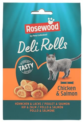 Rosewood Deli Rolls Huhn & Lachs - Zarter Katzensnack mit weichem Kern, steckt voller Huhn und Lachs, Geeignet als Medikamentenversteck, ohne Zucker oder Salz, ohne künstliche Zusatzstoffe, 40 g