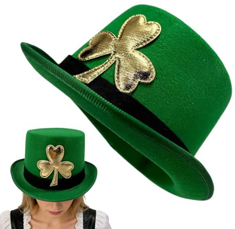 Generisch Hut St.Patrick's Day mit Kleeblatts Grüner Kobold Zylinder Hoher Irischer Filzhut Irisches Partyzubehör & Glückskostümzubehör