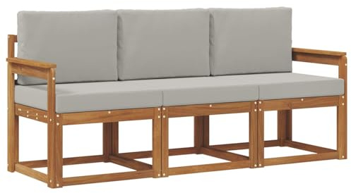 vidaXL Outdoor-Sofagarnitur mit Kissen 3 pcs Natürlich und Hellgrau