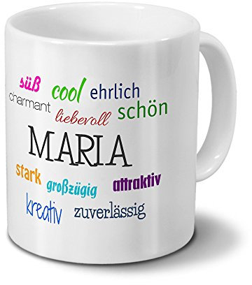 printplanet Tasse mit Namen Maria - Positive Eigenschaften von Maria - Namenstasse, Kaffeebecher, Mug, Becher, Kaffeetasse - Farbe Weiß