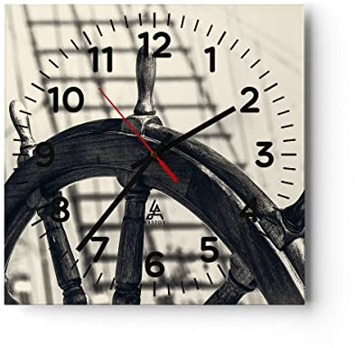 Modern Wanduhr Rad Boot Schiff Reise 30x30cm Quadrat Klein Wand Uhr Glas Analog Zimmeruhren Küche Büro Wohnzimmer Glasuhr Wall Clock Dekoration Design Wanddekoration Küchenuhr C4AC30x30-2892
