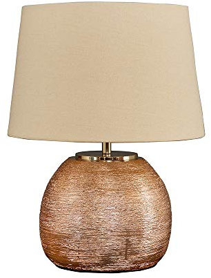 MiniSun | Modern Metallic Copper Effect Ceramic Table Lamp with a Cream Tapered Shade | Table Lamps & Home Improvements Essential