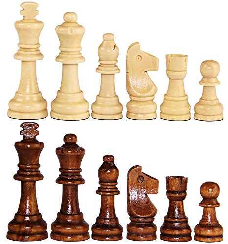 ASNEY Wooden Chess Pieces, Tournament Staunton Wood Chessmen Pieces Only, 3.15” King Figures Chess Game Pawns Figurine Pieces, Includes Storage Bag