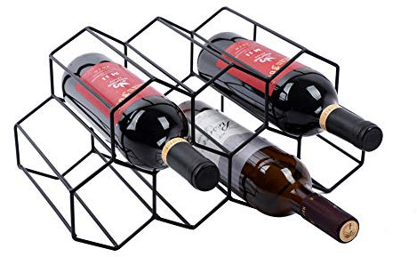 Urban Deco Small Wine Rack 9 Bottle Holder - No Need Assembly Modern Metal Wire Black Wine Storage for Countertop Table Top Coffee Bar Kitchen