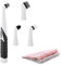 Electric Cleaning Brush Household Oscillating Cleaning Tool Electric Handheld Mini Ultrasonic Cleaning Scrubber with 4 Head Replacement 2 Clean Dishcloth for Household Kitchen Bathroom (Black+White)