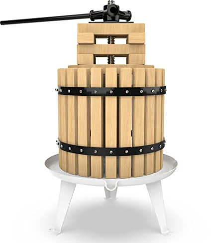 SQUEEZE master Obst-Apfelweinpresse, 12 l, massiver Holzkorb, Vintage-Saftpresse, 6 Holzblöcke, Griff für Saft, Wein, Apfelwein, Küche und Zuhause, 1 gratis Filterbeutel im Lieferumfang enthalten