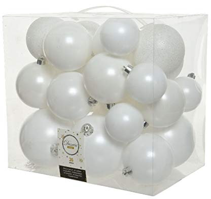 DECORIS 72205 Box mit 26 Kugeln, Weiß