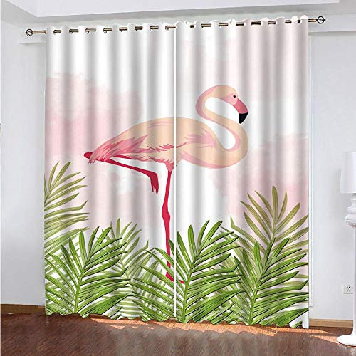 CLYDX Blickdicht Gardinen 2Er-Set Wohnzimmer Raumtrenner Vorhang Schlafzimmer Ösenvorhang Licht Blockieren Sonnenschutz Schalldämmend Balkon Fenstergardine 117x138 cm,Flamingo