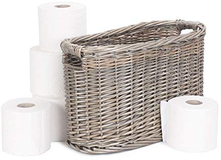 Red Hamper Oval Wicker Toilet Roll Storage Basket, Antique Wash, Length 40 x Width 18 x Height 25cm