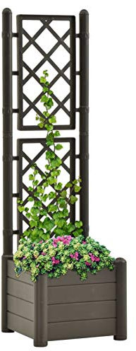 Tidyard Pflanzkübel mit Spalier Rankgitter Rankhilfe Pflanzkasten Blumenkübel Hochbeet Blumenkasten PP Anthrazit 43x43x142 cm