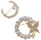 Brosche Damen, Faux Pearl Broschen Kristall Brosche Pins Schmetterling Mondform Schmuck für Geburtstag Hochzeit Prom (2Pcs)