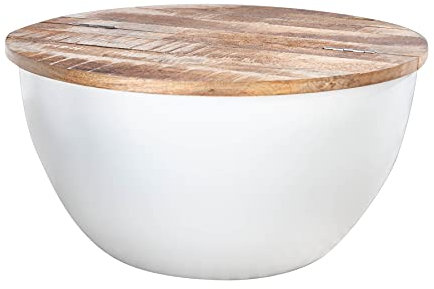 Riess Ambiente Handgefertigter Couchtisch Industrial Storage 60cm Mangoholz Bohlen weiß Wohnzimmertisch Tisch