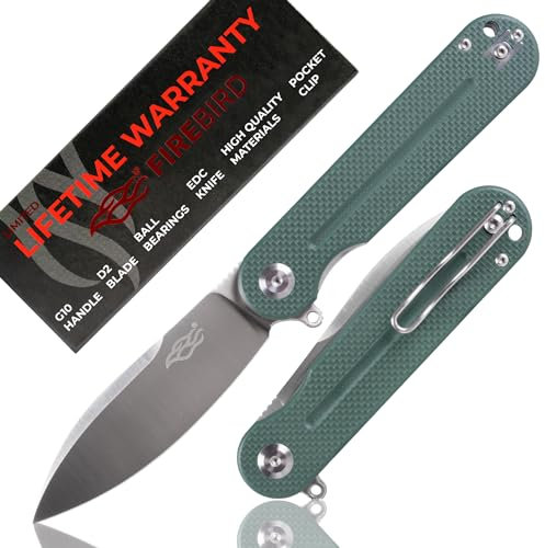 Firebird GANZO FH922-GB Couteau Pliant de Poche Lame en Acier D2 85 mm G10 Poignée Antidérapante avec Clip Camping EDC Couteau 196 mm 109 g (Vert)