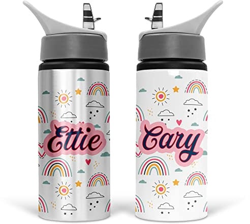 Print Maniacs Personalised Water Bottle Be A Rainbow School Sport Drink 600ml Leakproof Spill Proof Aluminium Hot Cold Flip up Kid Boys Girls Biking Gift (Add Name)