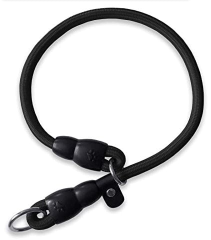 LOS ANDES Dog Slip Collar Choke Collar for Dog Training Nylon Rope Collar with Adjustable Stopper No Pull Round Martingale Dog Collar for Small Medium Large Dogs(Black, Ideal for neck under 35cm)